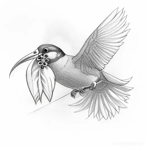 Bird Flying Away With Flower In Beak
