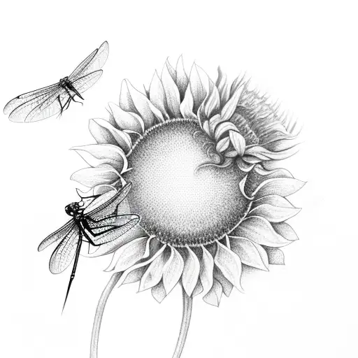 Dragonfly And Sunflowers