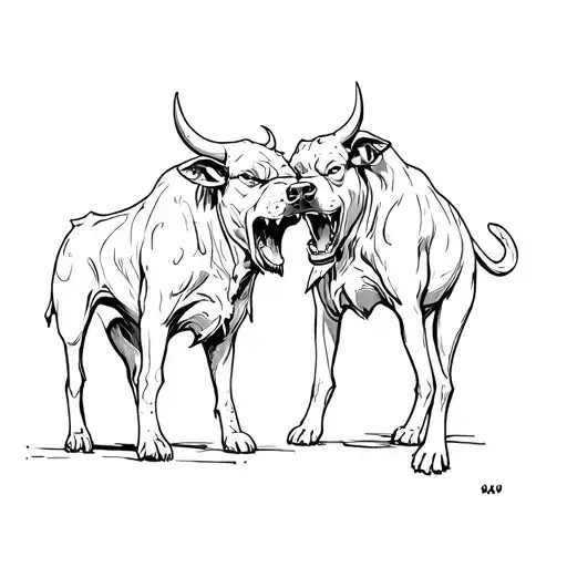 A Bull And A Stray Dog Starring Angry At Each Other