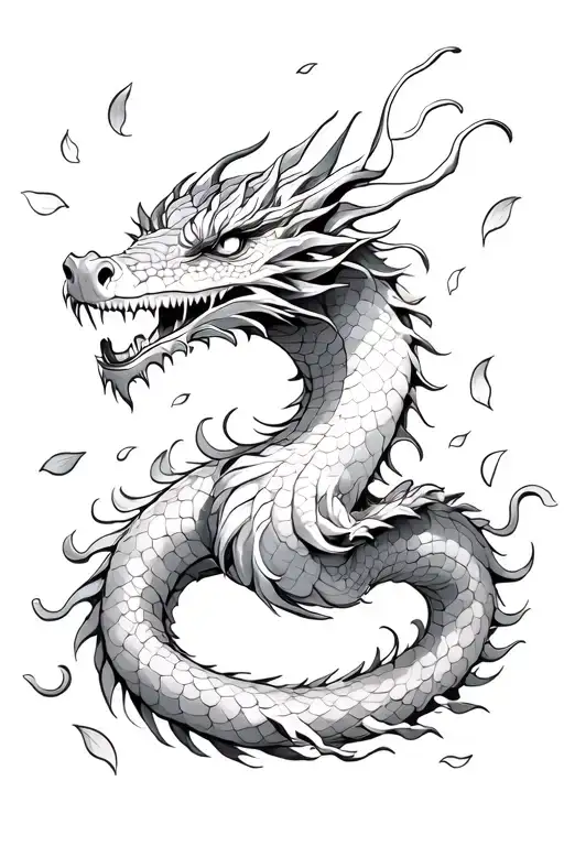 Dragon Wrapped In Cherry Blossom Petals Falling