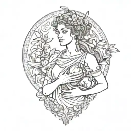 Greek Goddess Holding A Pomegranat Right Hand