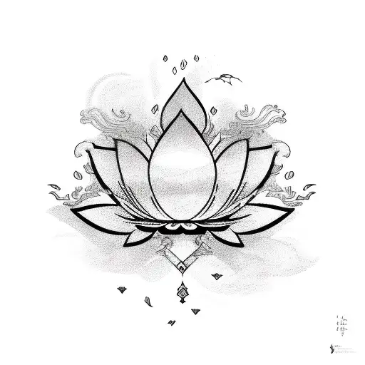 Fine Line Phoenix Guarding A Lotus