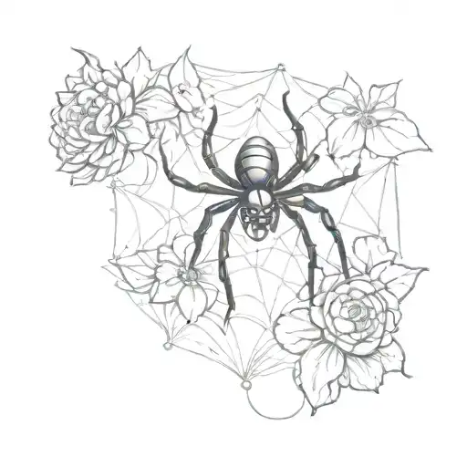 Black Widow Spider On A Web With Waterlilys In The Background