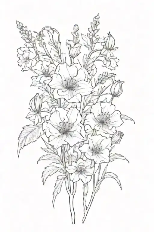 Blossom Bluebell Poppy And Lavender Flowers With Forest Leaves