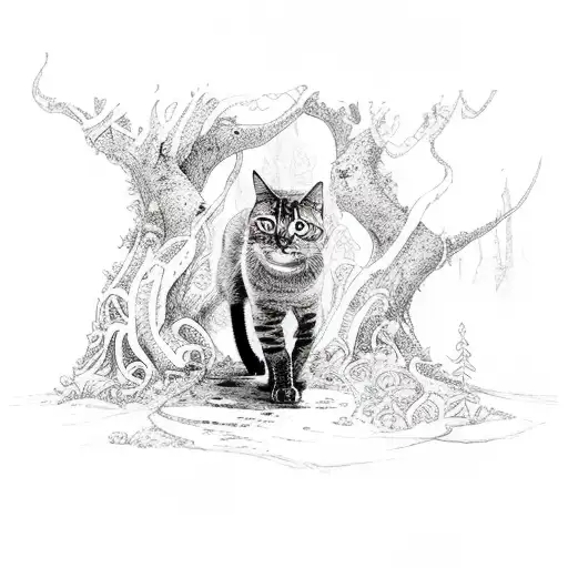 A Cat Exploring A Mystical Forest