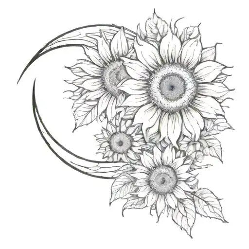 A Half Moon With Sunflowers Wrapped Around It