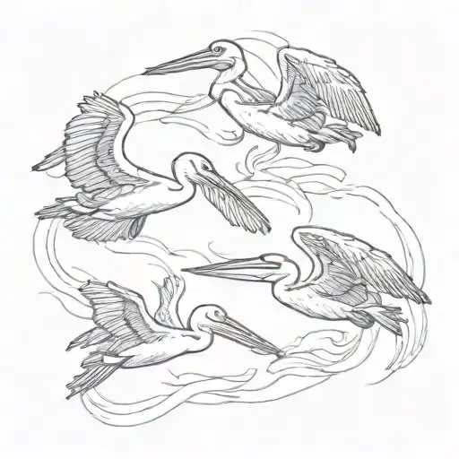 Four Pelicans Flying In A Line