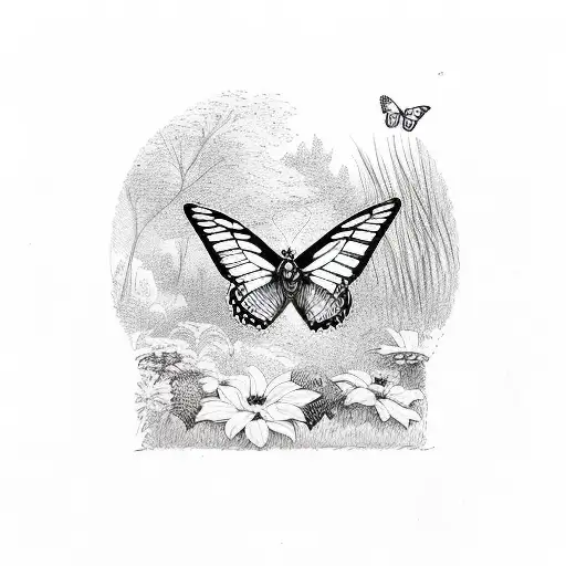 Many Butterflies Flying With Garden In Background