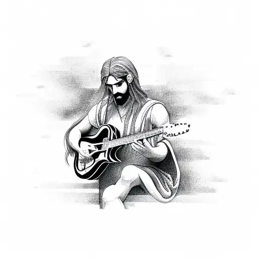 A Dark And Haunting Portrait Of A Greek Mythological Creature Playing A Guitar