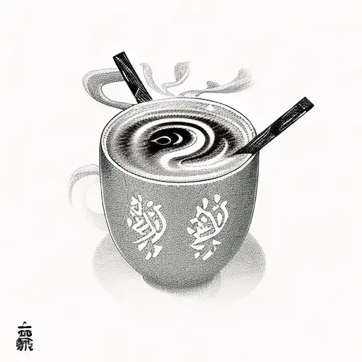 A Steaming Coffee Cup With Intricate Anime-inspired Patterns