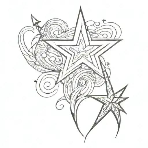 A Star Above Waves Flowing And A Writing Pen