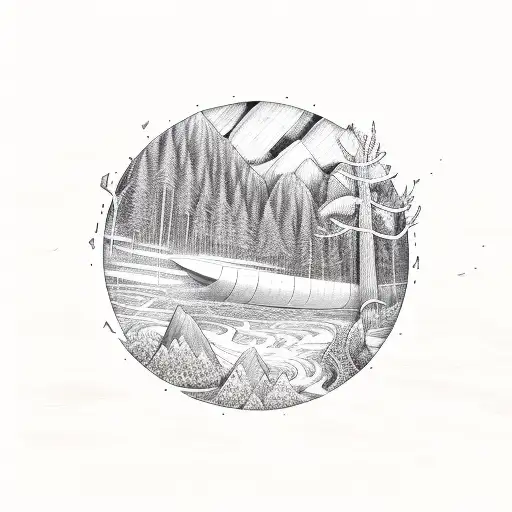 An Intricate Wooden Surfboard Surrounded By Forest Scenery