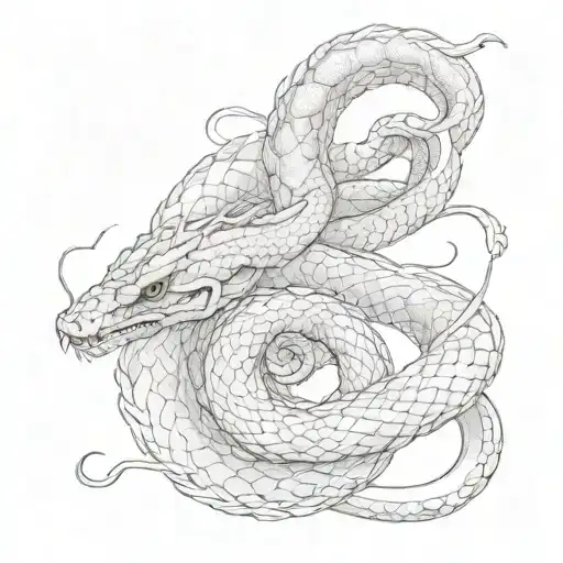 Snake Entangled With A Chinese Dragon