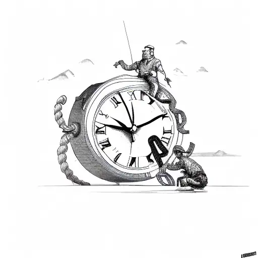 A Clock With A Man Crawling To It