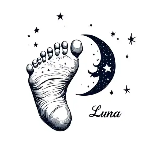 Baby Foot Print With The Name Luna And A Moon