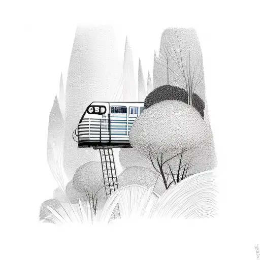 Train By The Beach With Plam Trees And A Pier