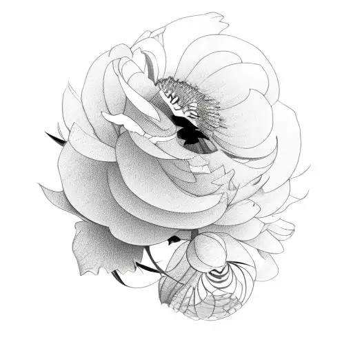 Broken Japanese Mask And Flowers