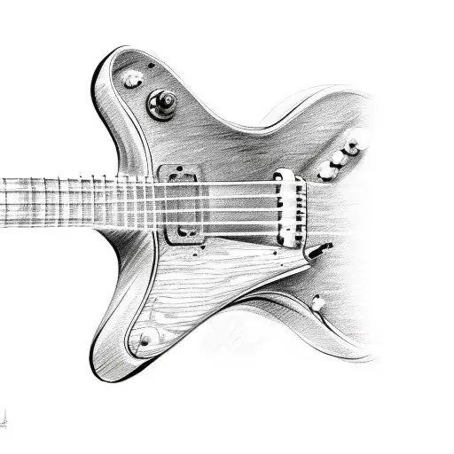 A Sketch Of A Guitar With Intricate Details And Shading