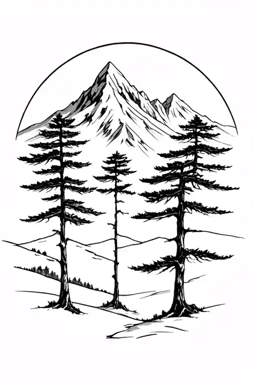 3 Trees With Mountain Behind Them