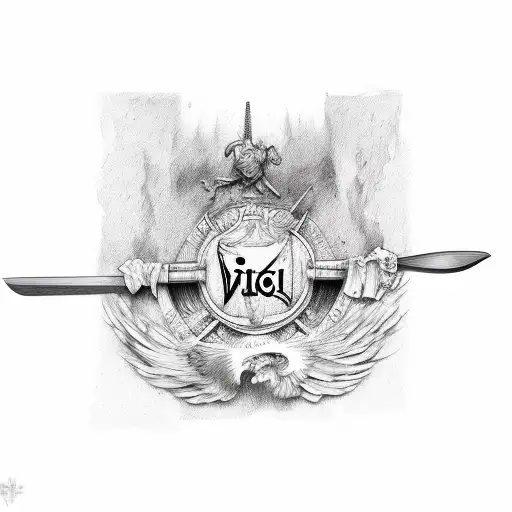 Latin Phrase Vincit Qui Se Vincit Paint Brush And Sword