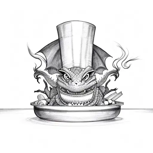 A Dragon Preparing A Feast In A Chef's Hat