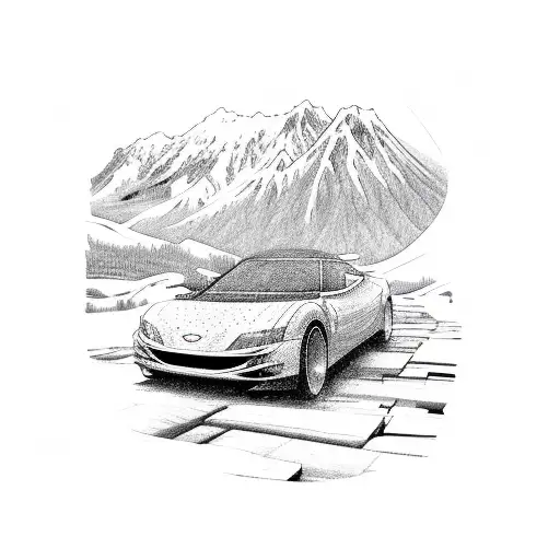 Japanese Car Driving Through Mountains