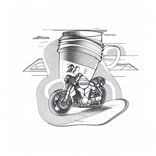 A Coffee Cup With A Road Winding Through It And A Motorbike Riding On Top