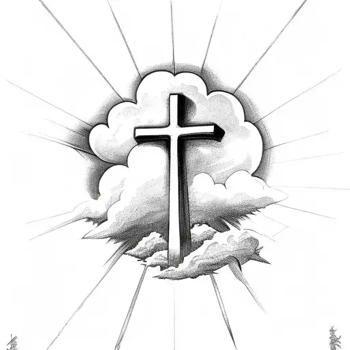 Christian Cross With Names And Clouds And An Angel