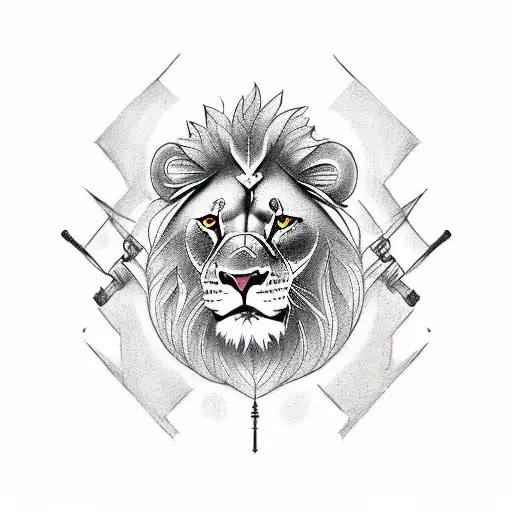 Create A Tattoo Featuring A Powerful Lion Lifting Weights With The Inscription 'Strength Within'