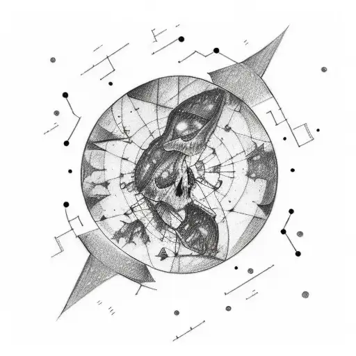 A Sketch Style Tattoo Of A True Crime Scene With Constellations In The Background