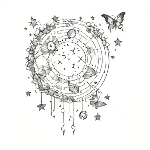 Moon Phases With Stars And Butterflies