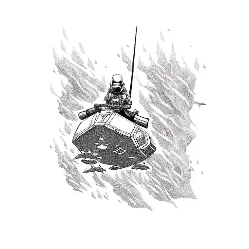 Tattoo Of A Scuba Diver Exploring The Ruins Of A Star Wars Spaceship