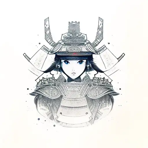 Samurai Girl Wearing An Armor And A Kasa Hat
