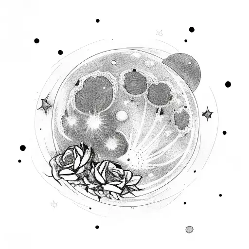A Moon Made Of Roses With Stars Surrounding It