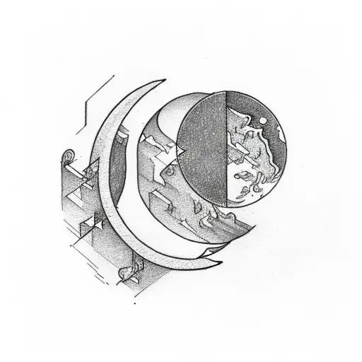 A Crescent Moon With An Arrow Through It