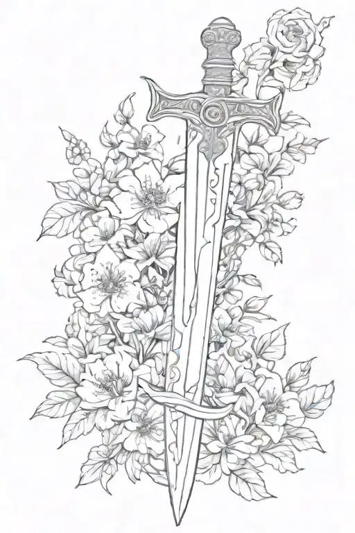 A Sword And Flowers Intertwined