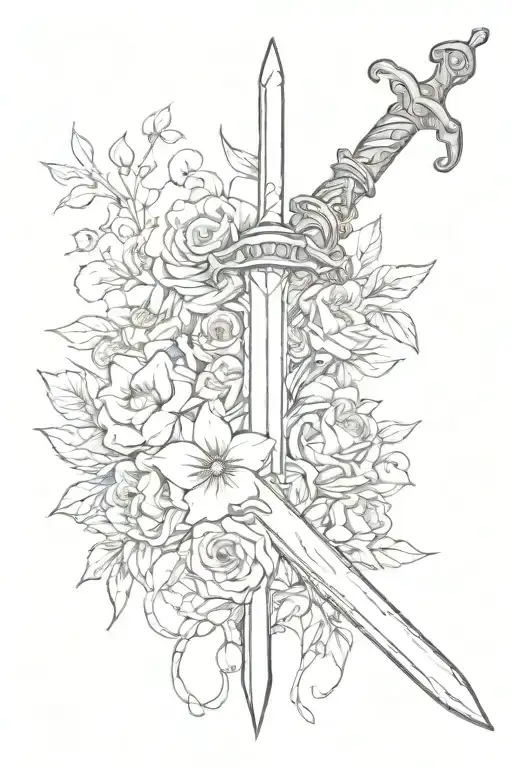 A Sword And Flowers Intertwined Within