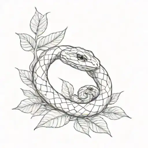 A Small Snake And Around A Branch With Leaves