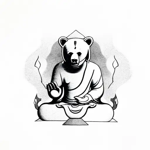 A Bear Sits On A Very Large Flat-topped Rock In A Buddha Pose And Smokes A Cigarette