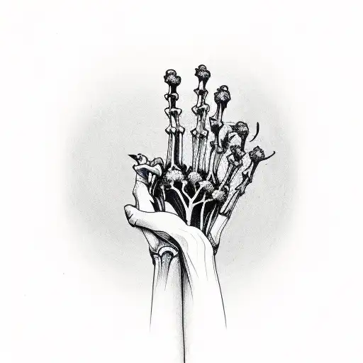 A Skeletal Hand Holding A Sprouting Plant Symbolizing Personal Growth