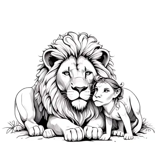 Female Lion With Son And Daughter Surrounded