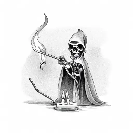 Grim Reaper Holding Candle Burning From Both Ends