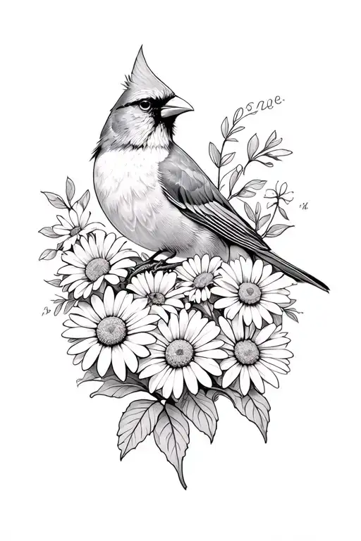 Lillie Of The Valley And Daisies With Cardinal Bird