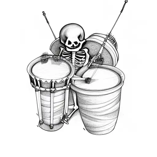 Skeleton Playing The Bongos In Linework