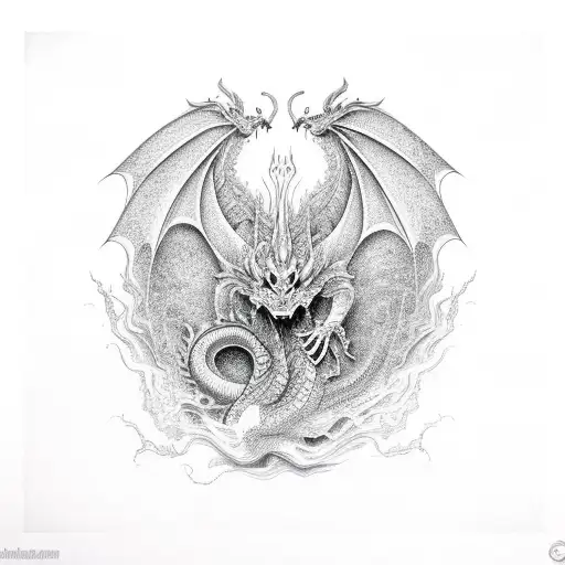 A Psychedelic Dragon Created With Dotwork