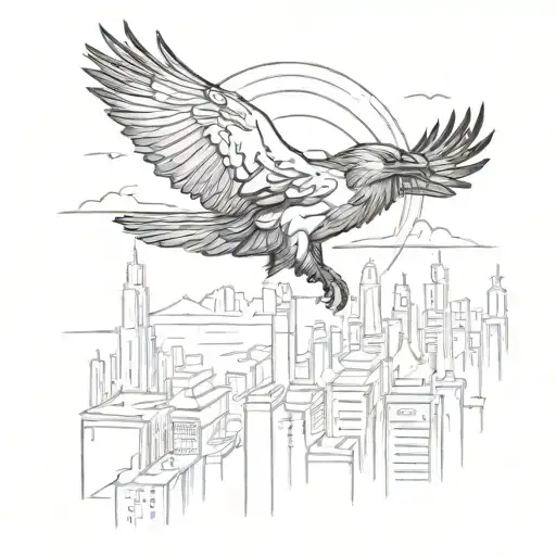Raven Flying Over City Skyline