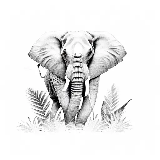 Elephant With Tropical Leaves