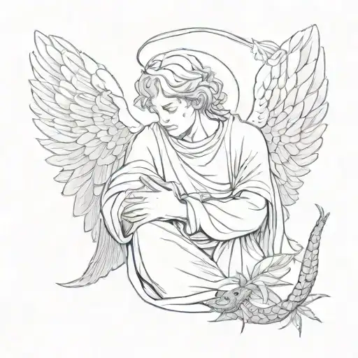 A Praying Male Angel Is Wrapped Around A Scolopendra