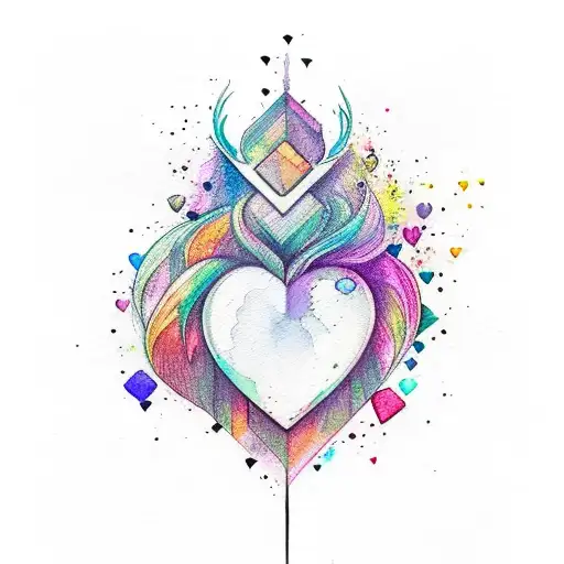 Watercolor Design With Bright Colors Can Have Black Added As Well Wuth A Heart Gem