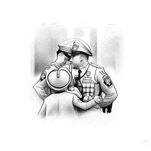 Sketch-style Illustration Of An Irish Police Officer Embracing Their Family